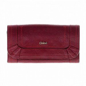 CHLOE Palati Zip Around Continental Wallet Burgundy Leather Authentic Womens